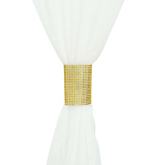 4 Pack Gold Rhinestone Mesh Velcro Backdrop Curtain Bands, Large Chair Sash Clip Tie Backs - 5"X10"