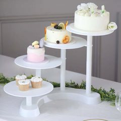 4-Tier Plastic Cake Stand with Half Moon Base White for Weddings Tea Parties & Home Gatherings 17"